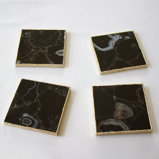 Black Agate - Set of 4 Large Square Coasters | Personalised Momentos