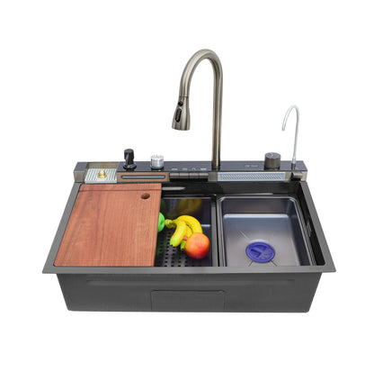 (30 x 18 x 10) Inch Premium Piano Smart Kitchen Sink Black