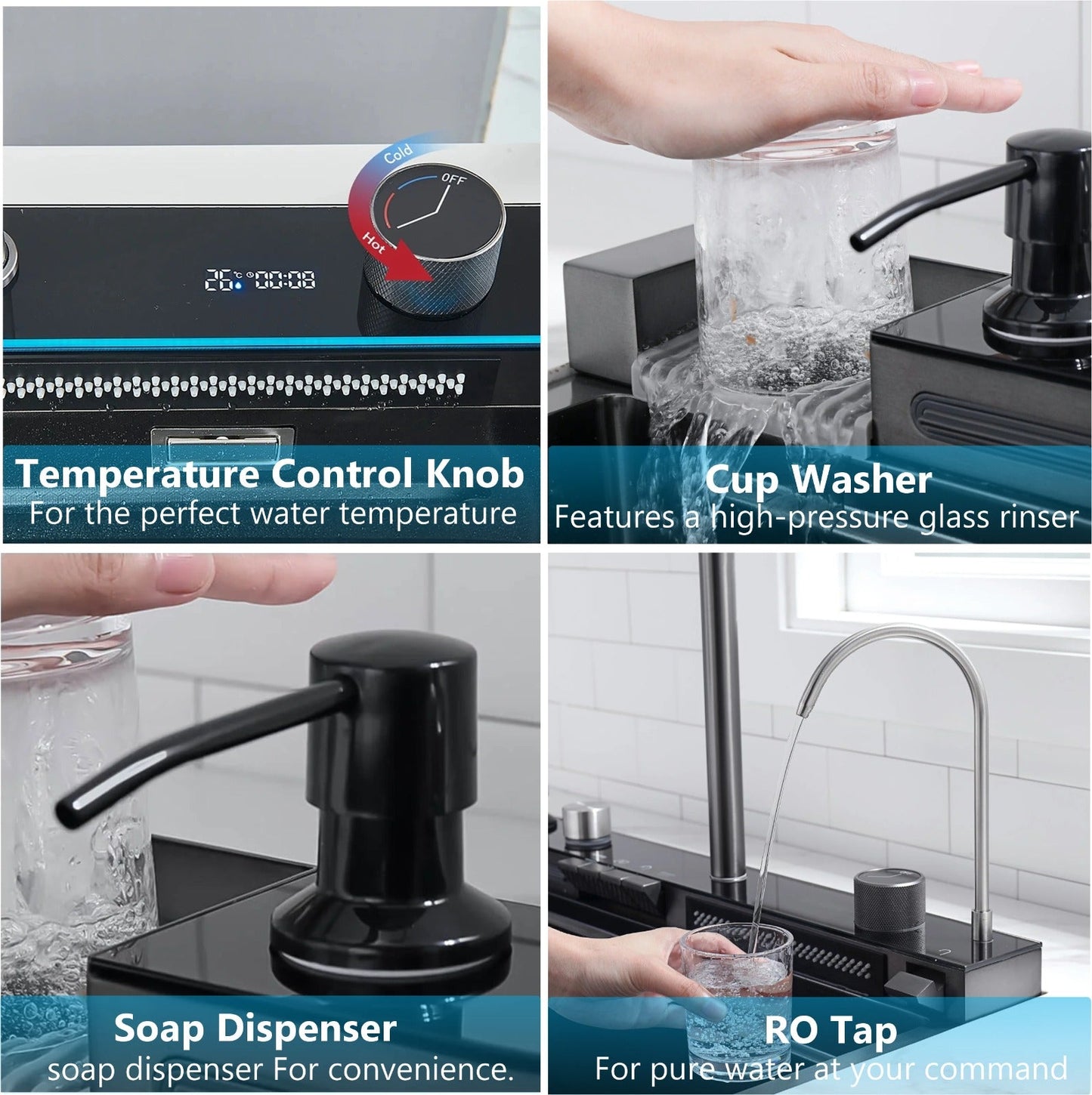 (30 x 18 x 10) Inch Premium Piano Smart Kitchen Sink Black