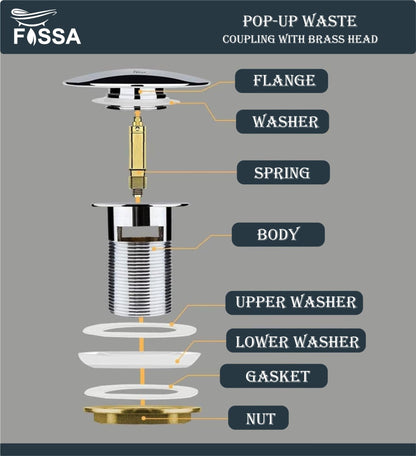Fossa 3" Inch Brass Pop Up Waste Coupling with Smooth Push Button,Waste Coupling,Drain Out let System Pop up Full Threaded Waste Coupling (Chrome Finish)