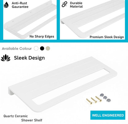 Fossa Space-Saving Wall Mounted Towel Shelf – Foldable Chrome Towel, Durable Bathroom Accessories, Rust Resistant & Stylish Bathroom Fittings | White (Quartz Ceramic)