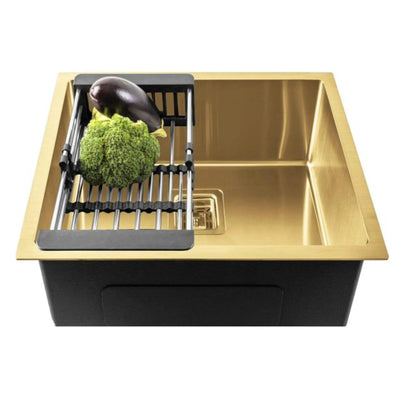 Fossa 18"x16"x09" Inch Single Bowl Premium Stainless Steel Handmade Kitchen Sink Gold
