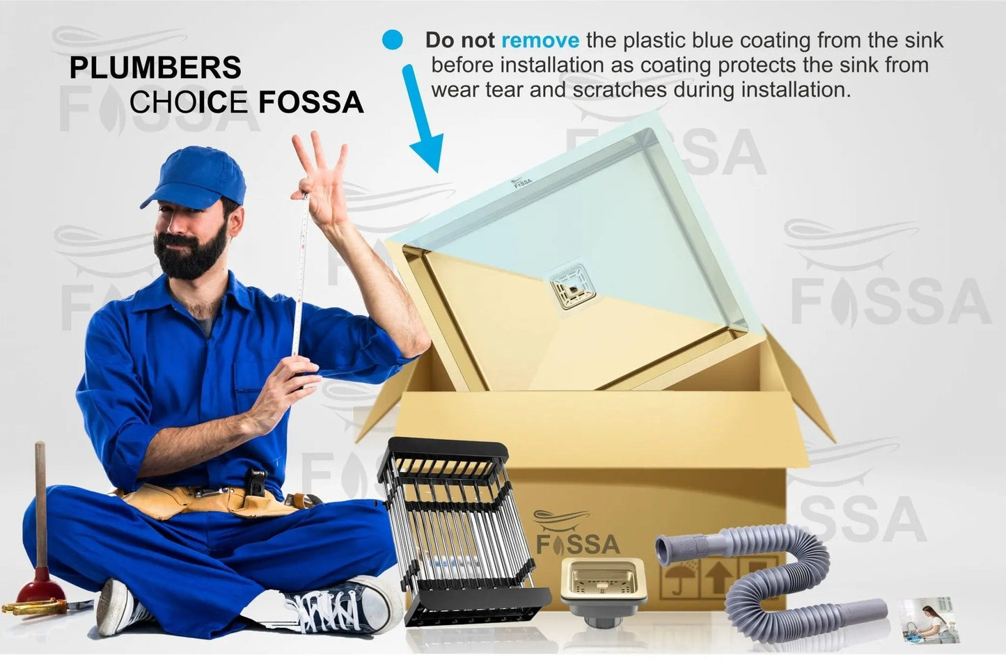 Fossa 18"x16"x09" Inch Single Bowl Premium Stainless Steel Handmade Kitchen Sink Gold